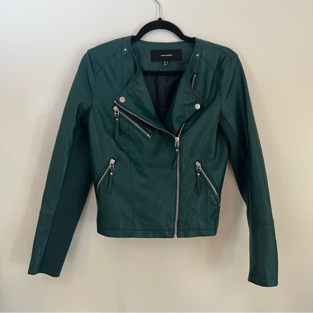VERO MODA emerald leather jacket size M